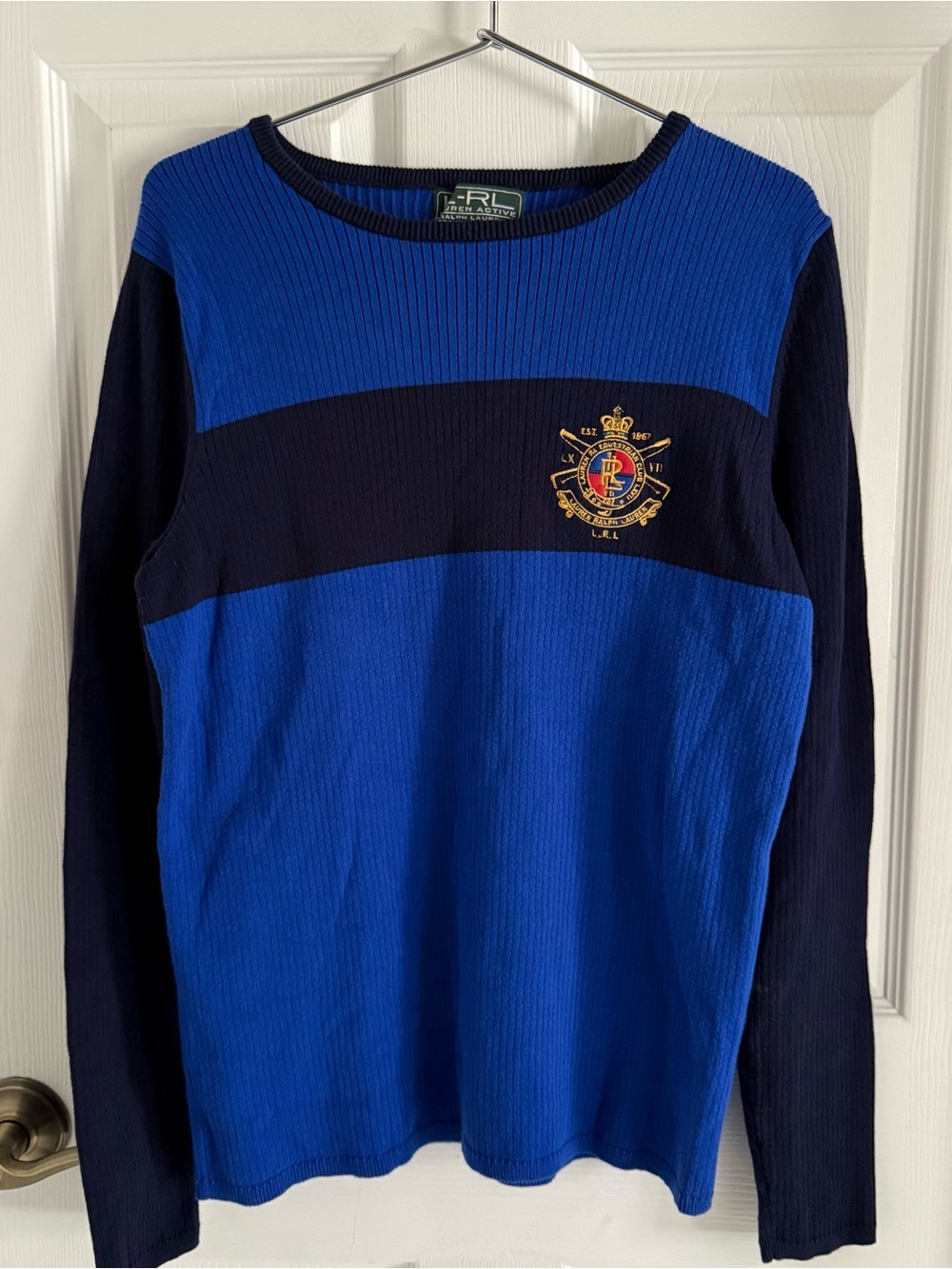 Lauren Ralph Lauren Blue and Navy Colorblock Crest Sweater